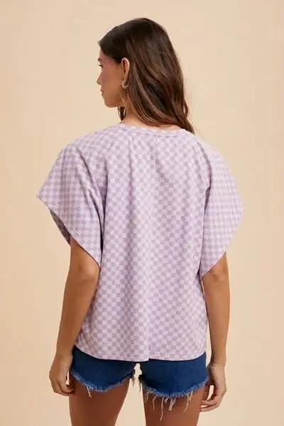 Checkered Casual Round Neck Short Sleeve Tee - Love Salve